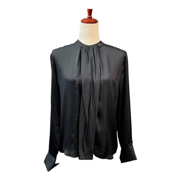J Crew Womens Satin Drape Top~Size 4~Black Classic Long Sleeve Formal Blouse New - Picture 3 of 12